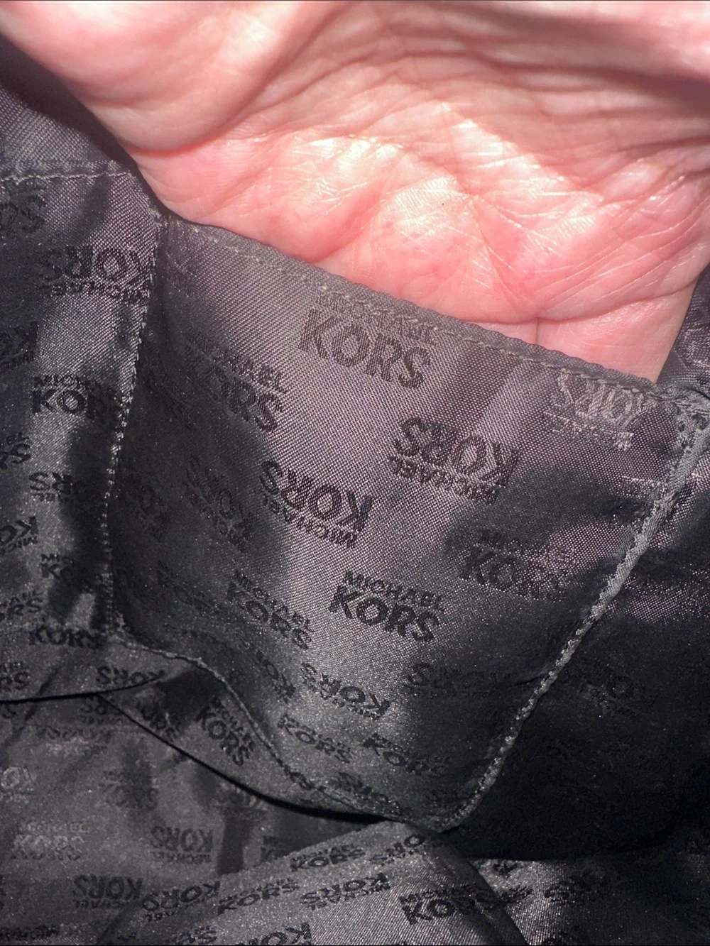 Michael Kors Black Patent Logo Tote with Beige Handles
